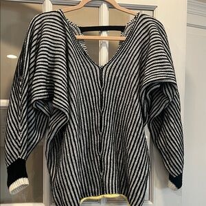 Elegant Black and White Striped V-Neck Sweater